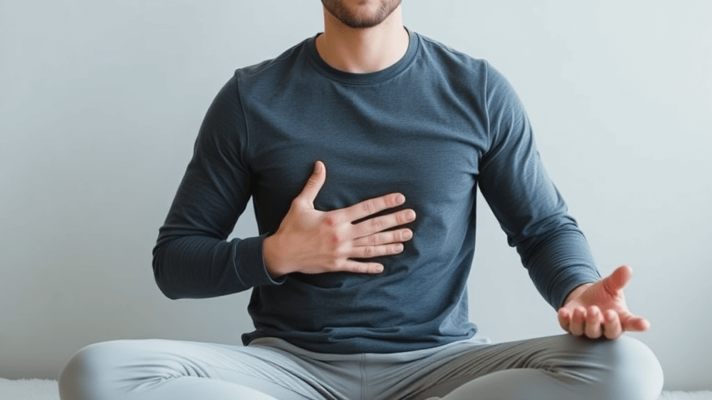 Person practicing deep breathing techniques for stress relief
