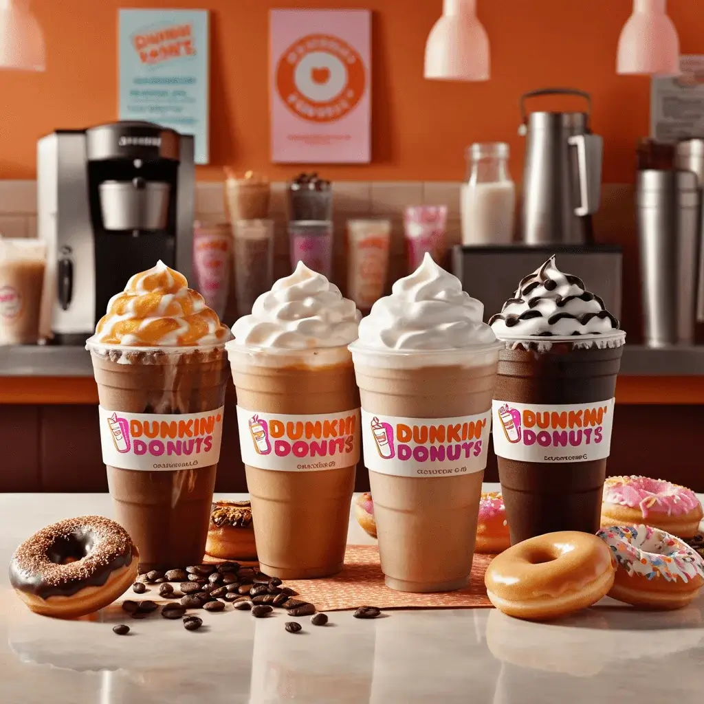 Dunkin' Coffee Options Hot and iced coffee from Dunkin' Donuts with milk and sugar on the side