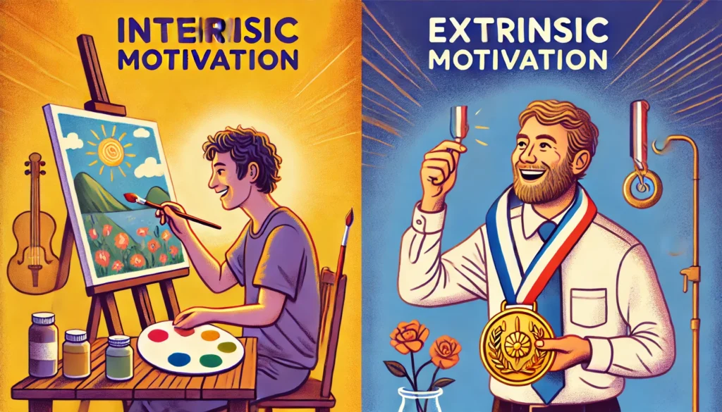 Comparison of intrinsic and extrinsic motivation with examples.