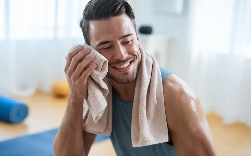 Motivational Image - Feeling Energized After a Home Workout Person smiling after completing a home workout session, showing a positive and energized expression