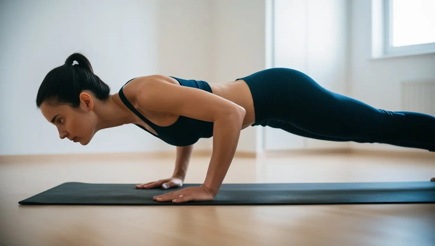 Plank Exercise Proper Form for Beginners Person holding a plank position, demonstrating the correct body alignment for a core exercise